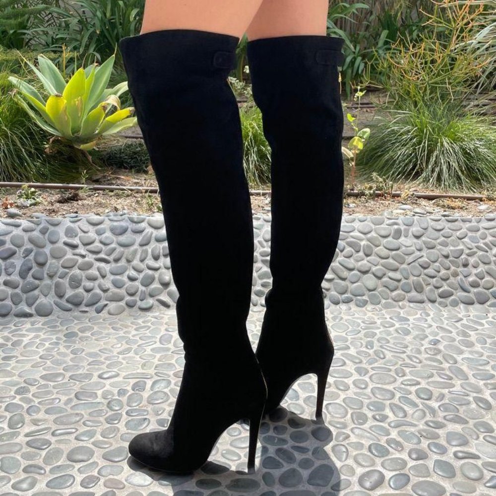 SERGIO ROSSI Black Suede Thigh High Boots - Picture 2 of 10